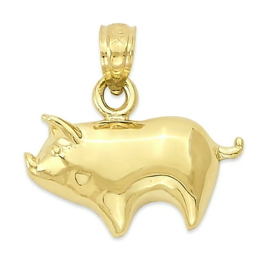 K&C 14k Yellow Gold Pig Charm on a 14K Yellow Gold Carded Rope Chain Necklace K&C 14k Yellow Gold Pig Charm on a 14K Yellow Gold Carded Rope Chain Necklace